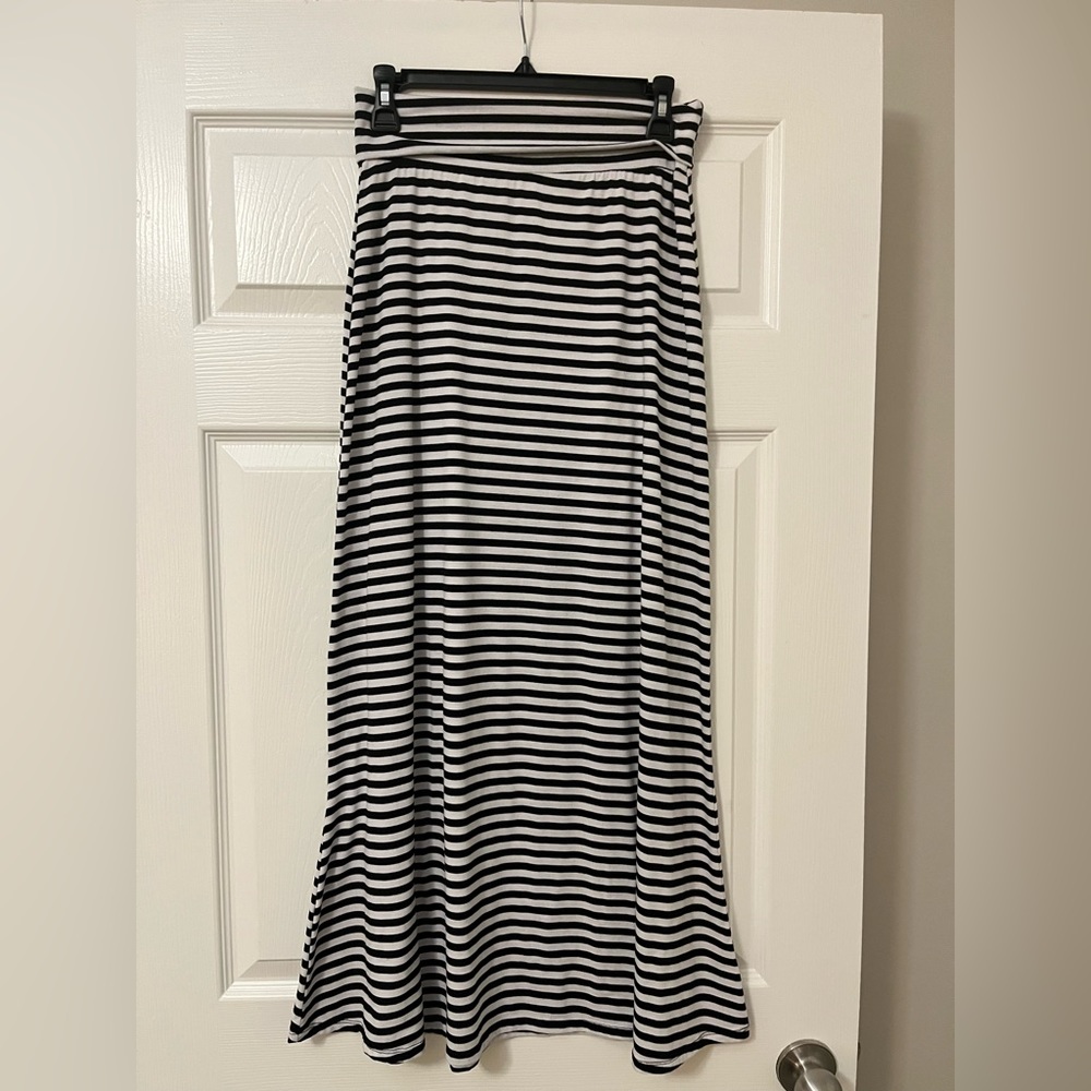 Lily Star Black and White Striped Stretch Maxi Skirt